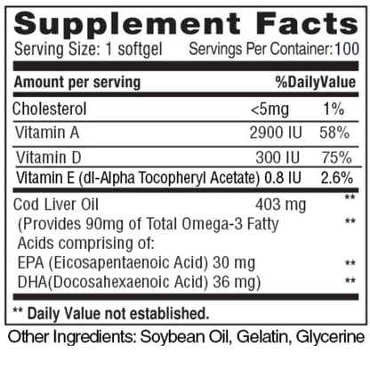 Cod Liver Oil [100 Soft Gels]