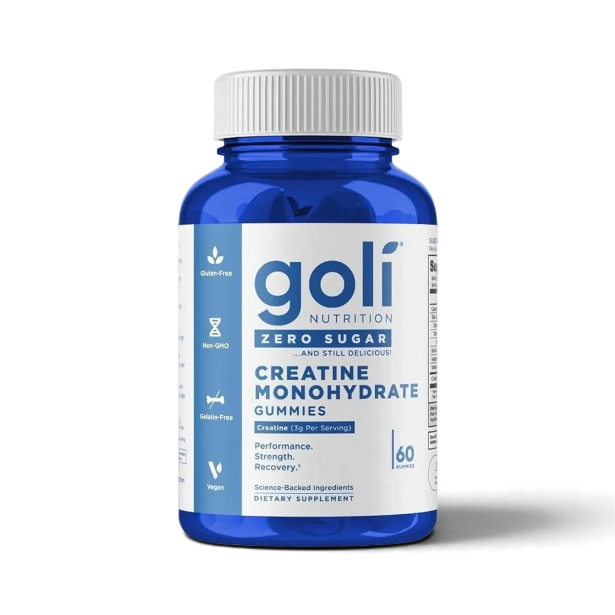 Protein House Goli Nutrition Creatine Monohydrate zero sugar gummies in a blue bottle with white cap