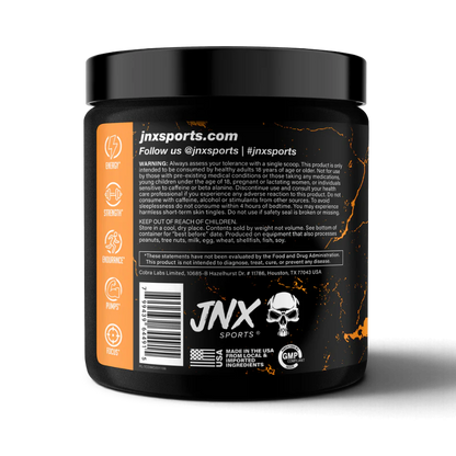 Protein House The Curse pre-workout supplement tub back label with ingredients and JNX Sports branding